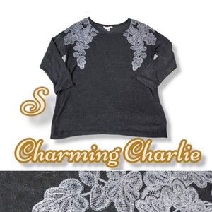 Charming Charlie Floral embroidered long sleeve top boho S